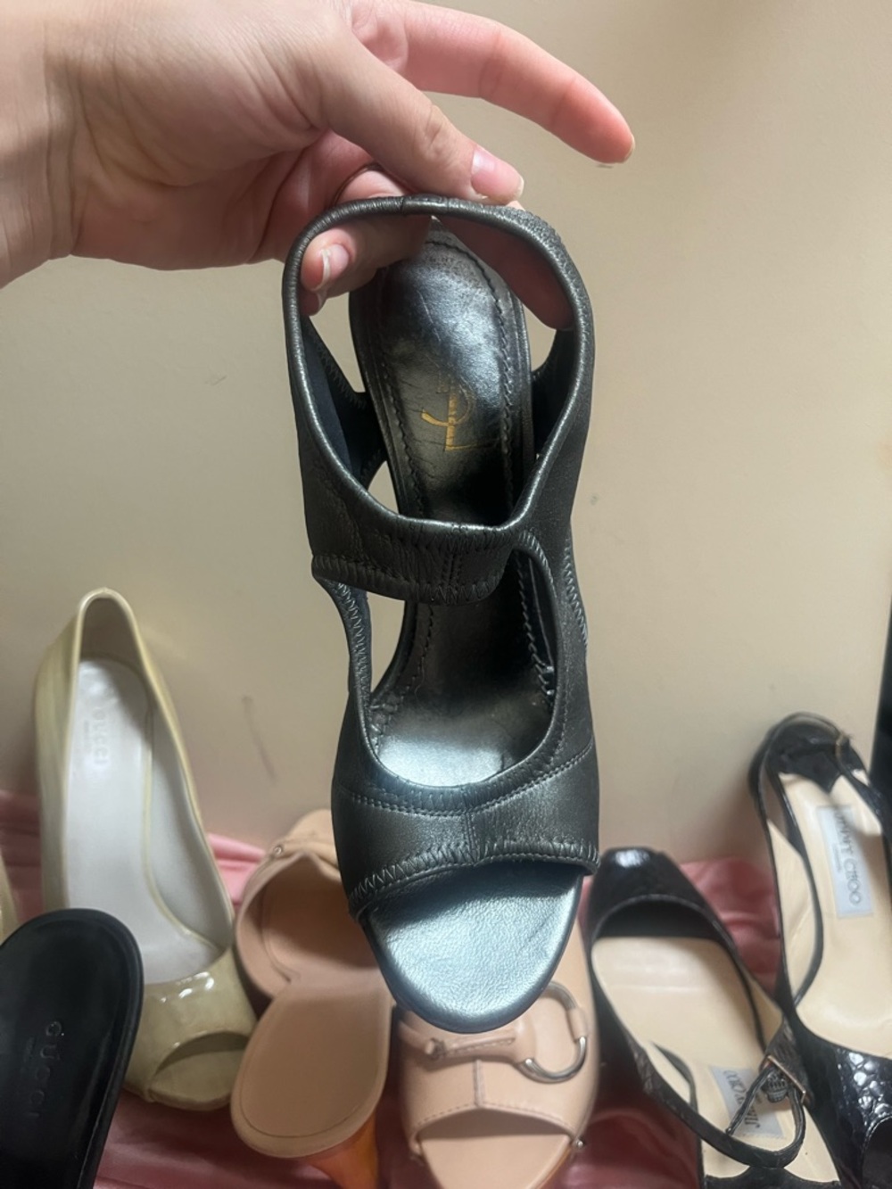 Yves Saint Laurent Black Cutout Peep-Toe Heels